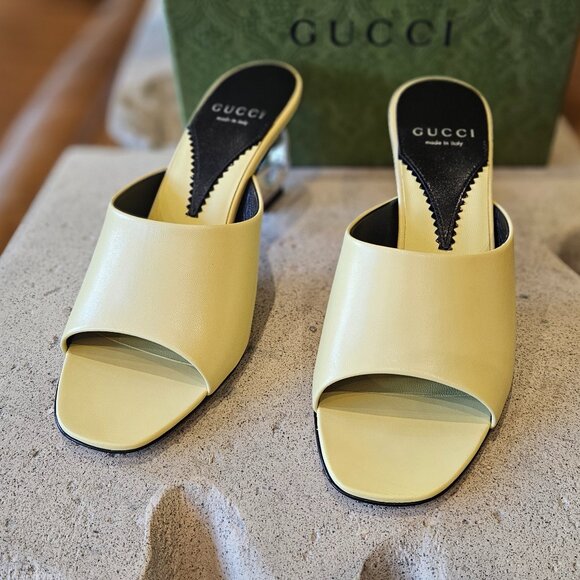 Gucci Interlocking G Heel Sandal 772569 C9D00 - 7412 Light Yellow Size 36+ - Picture 1 of 13